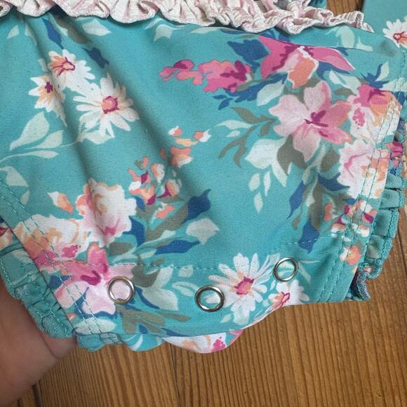 Ruffle Butts blue floral long sleeve rashguard one piece swimsuit SIZE 12-18M - Picture 4 of 5